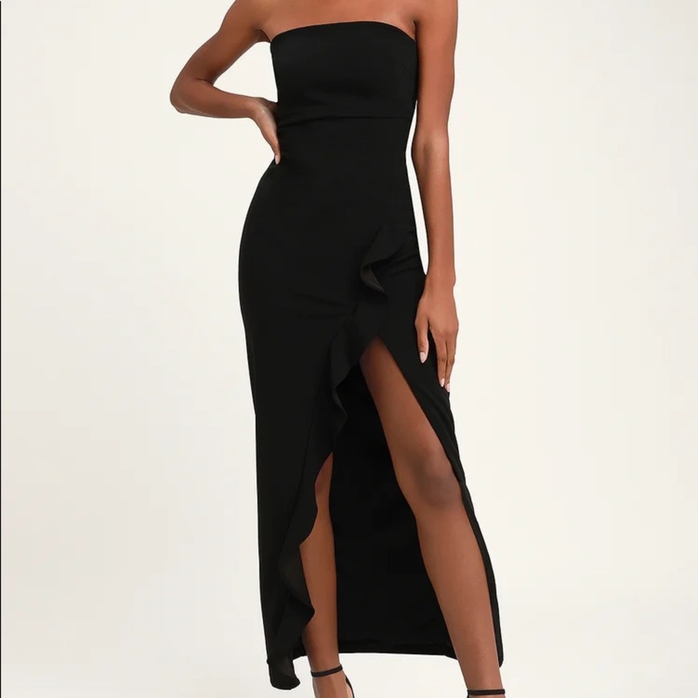 Black Strapless Ruffled Maxi Dress